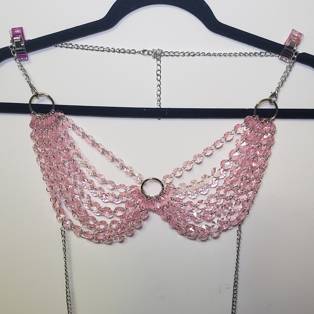 Pink Beaded Chain Bra Top